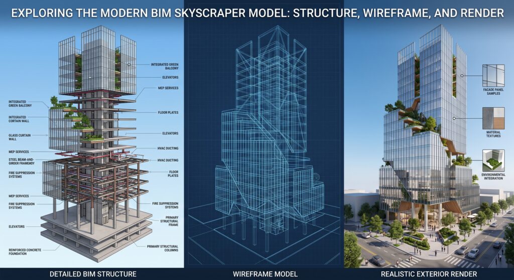 Modelo BIM estructural de un edificio en altura